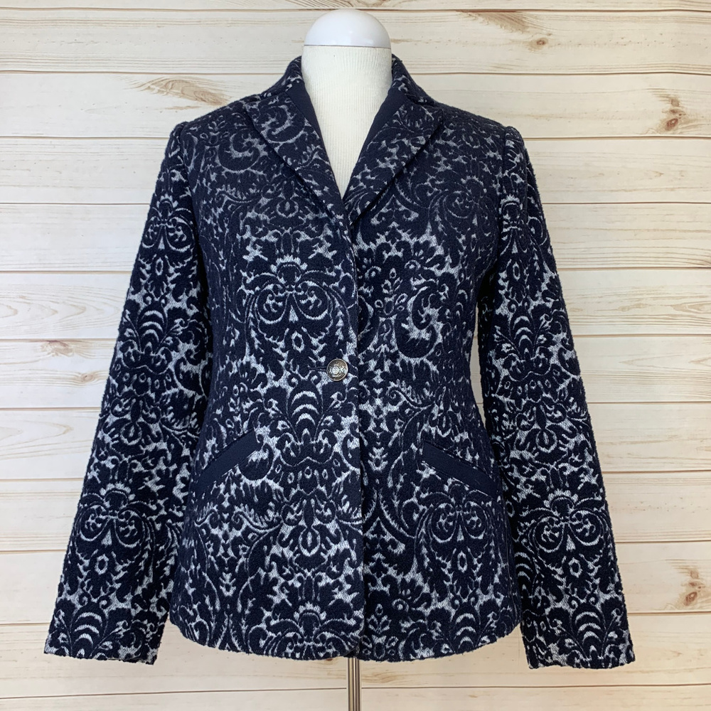 CAbi JACQUARD WOOL BLAZER paisley jacket navy 2